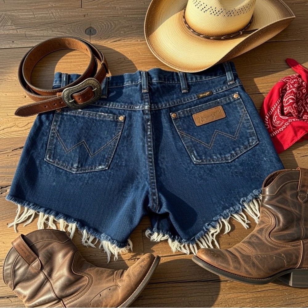 Wrangler Indigo Denim Fringe High-Waist Cutoff Shorts